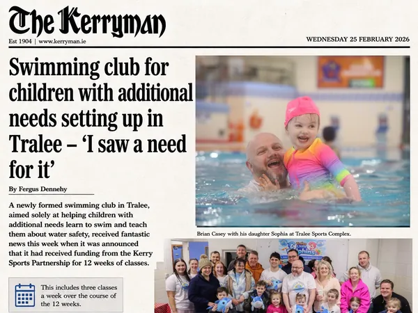 The Kerryman newspaper article about the swimming club for children with additional needs setting up in Tralee, headlined I saw a need for it