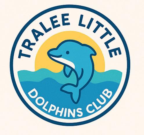 Tralee Little Dolphins Club logo - a smiling blue dolphin jumping from water with a yellow sun